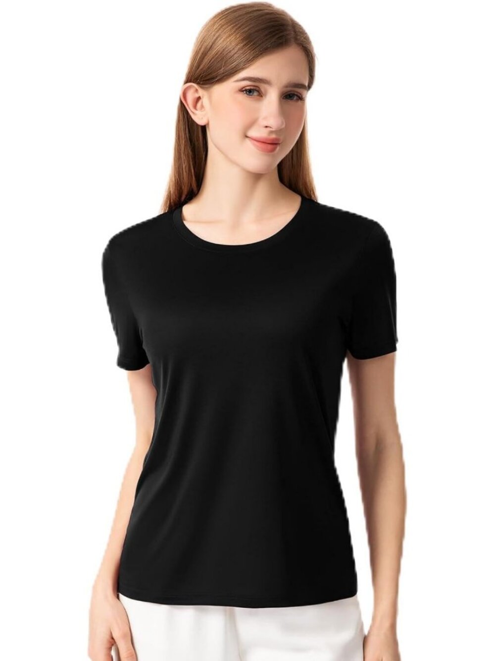 Luxurious 100% Mulberry Silk Women's Tee - Breathable Crew Neck Short Sleeve Top